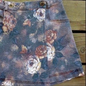 VINTAGE Shorts Skort STEPHANIE Retro Floral Gray Brown Size X Small 0 - 2